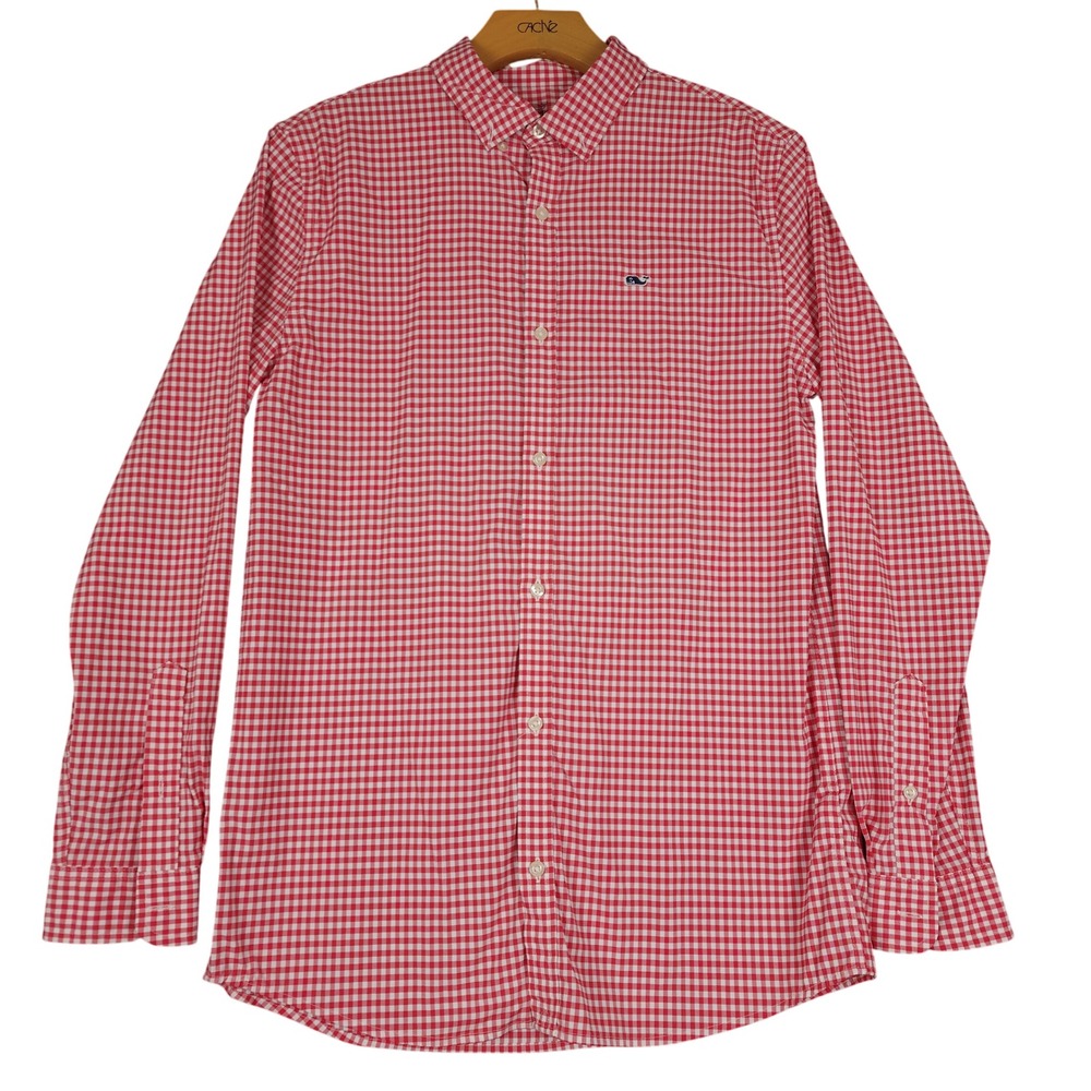 Vineyard Vines Performance Gingham Button Down Mens XL Red White Long Sleeve